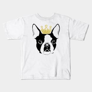 Boston Terrier wearing a crown Kids T-Shirt